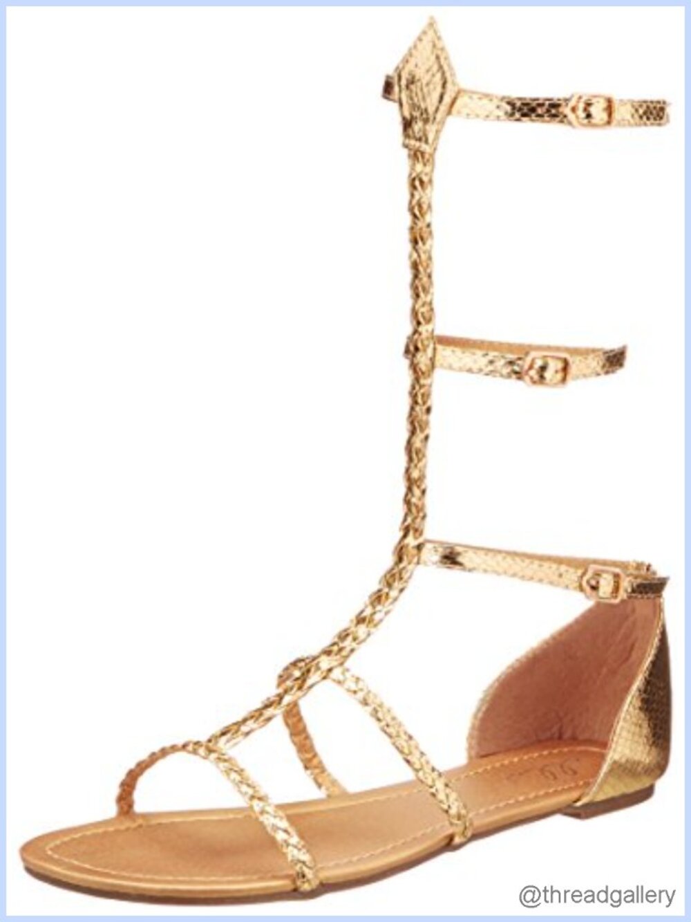 Metallic Polyurethane Gladiator Flat Sandals Braided Straps